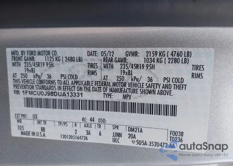 2013 Ford Escape Titanium from USA, damaged, VIN 1FMCU0J98DUA13331